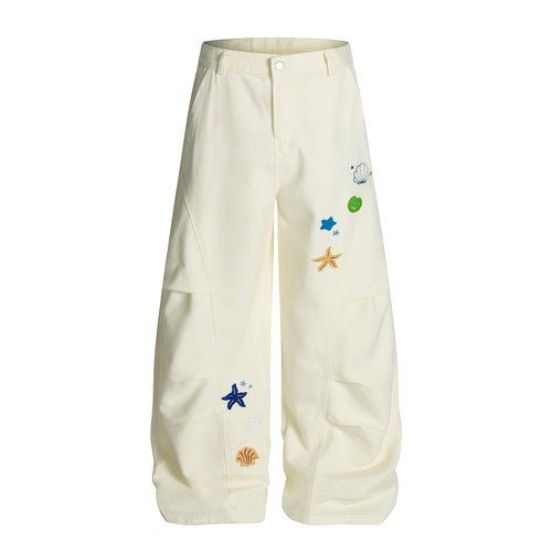 Pantalon cargo brodé à motifs coquillages Madxmarx - S / Blanc