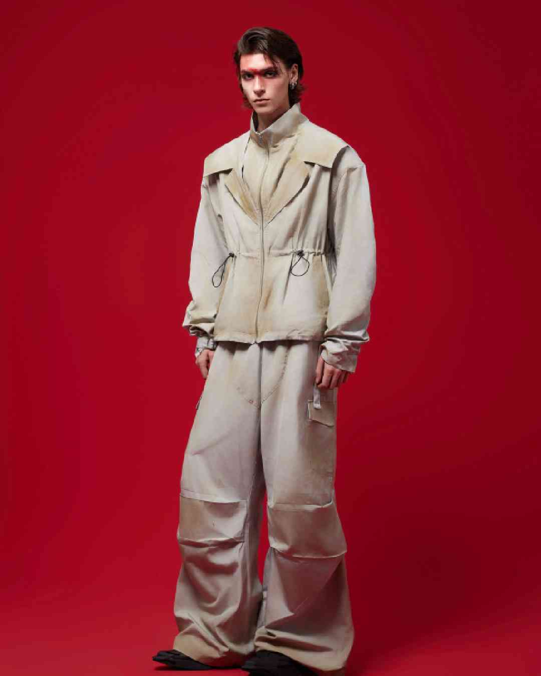Fake Layered Design Sporty Jacket & Wide Leg Pants Setup