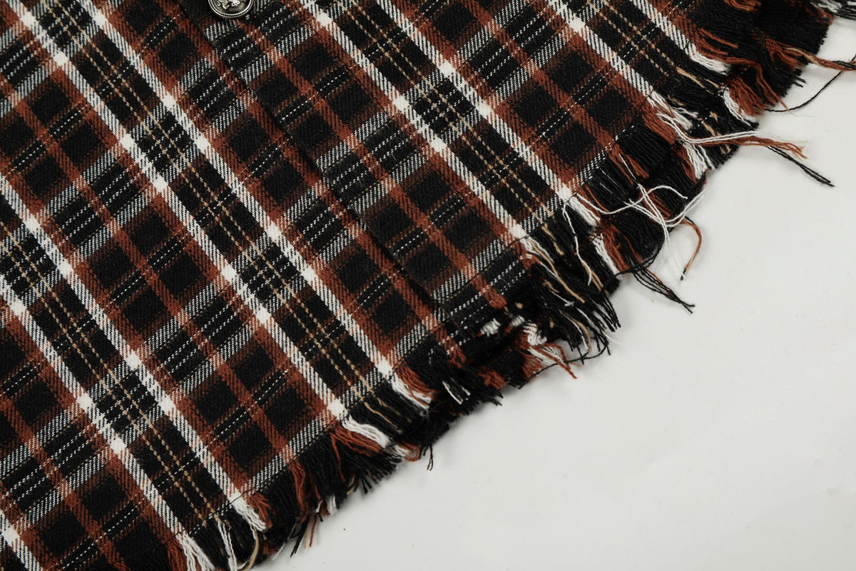 Madxmarx “Distressed Plaid Short Sleeve Shirt”