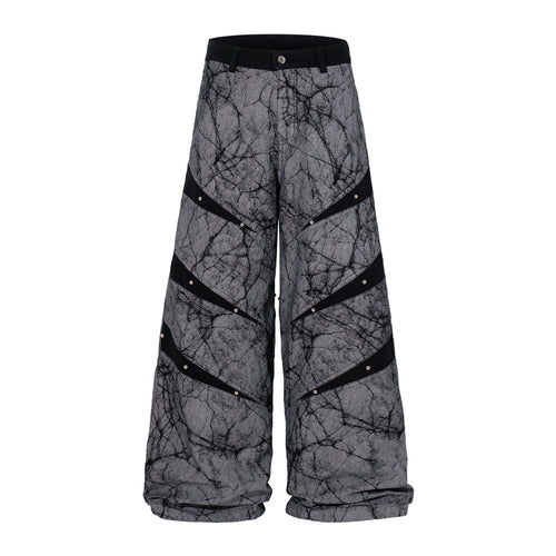 Madxmarx Graphic Panel Wide Leg Denim Pants - M / Grey