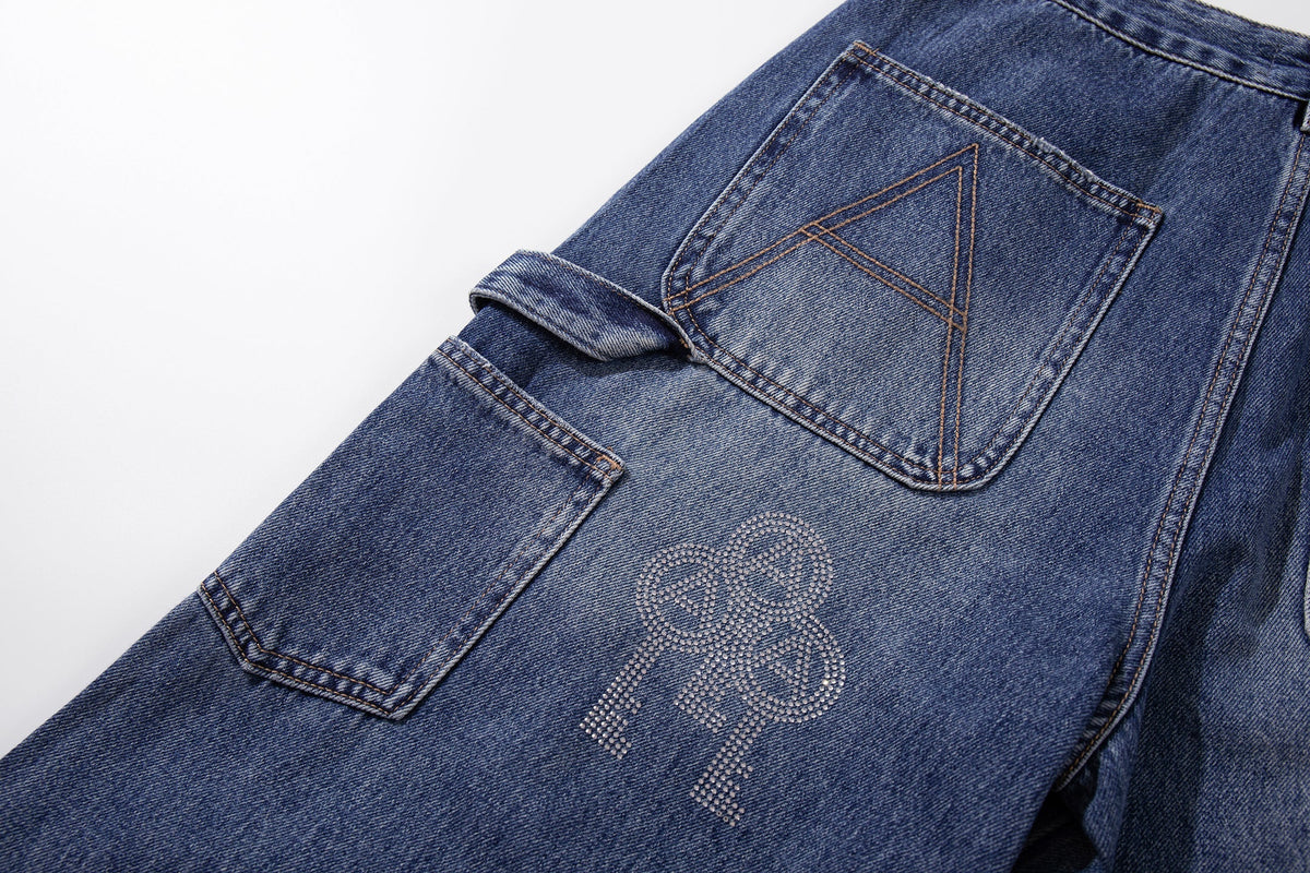 Madxmarx Rhinestone Utility Wide-Leg Jeans