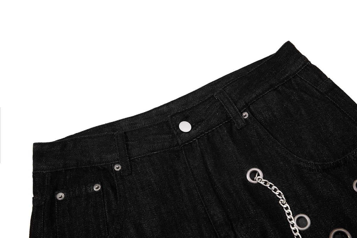 Madxmarx Nietenkette-Hose mit weitem Bein aus Denim