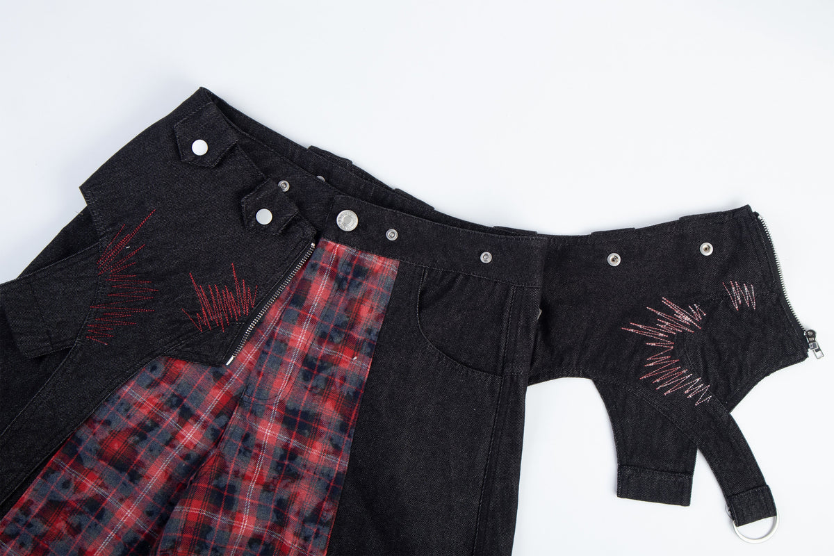 Madxmarx Layered Plaid Panel Wide-Leg Pants