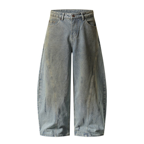Madxmarx Faded Curved-Panel Wide-Leg Denim Pants - XS / Blue