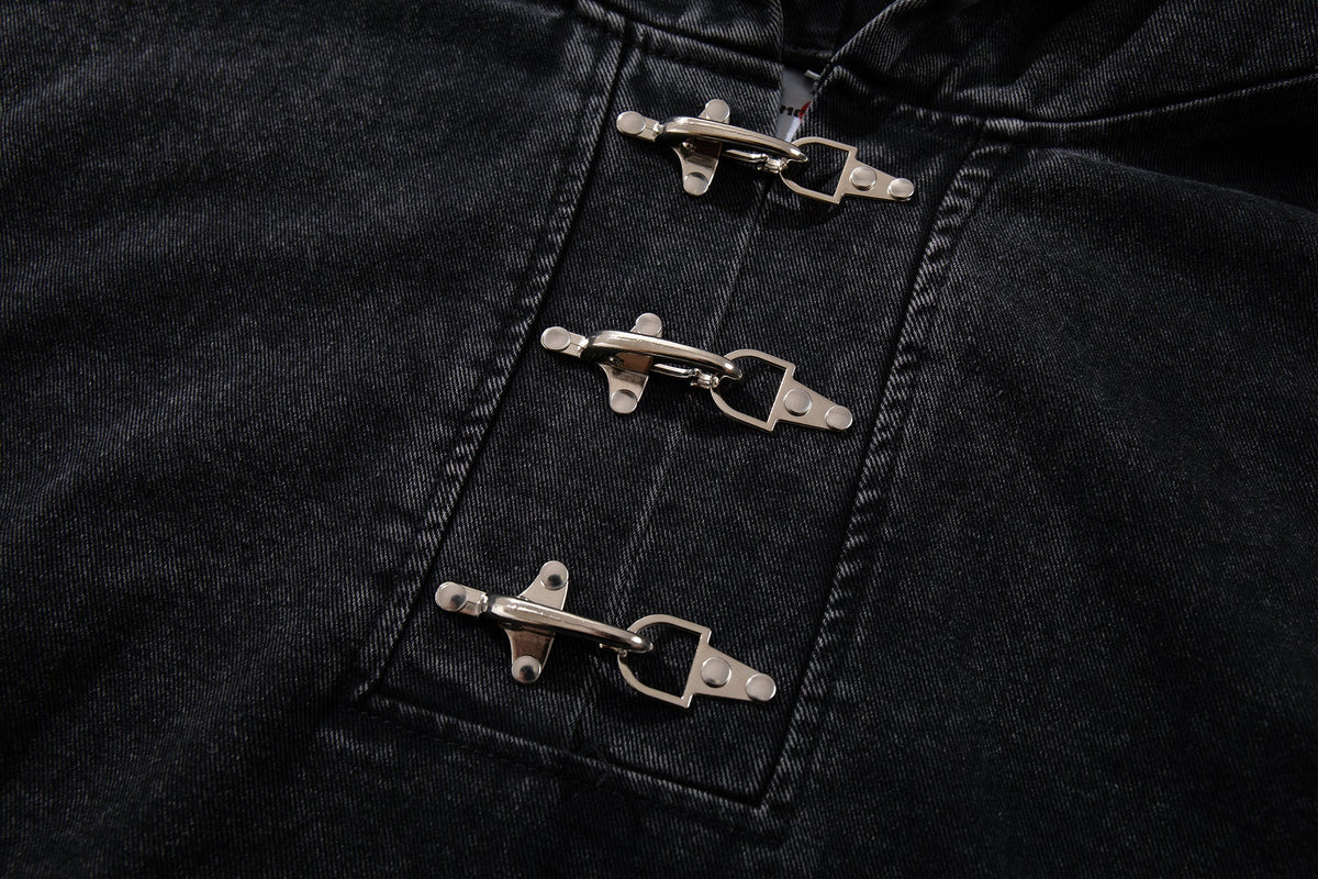 Madxmarx Toggle-Front Washed Denim Hoodie