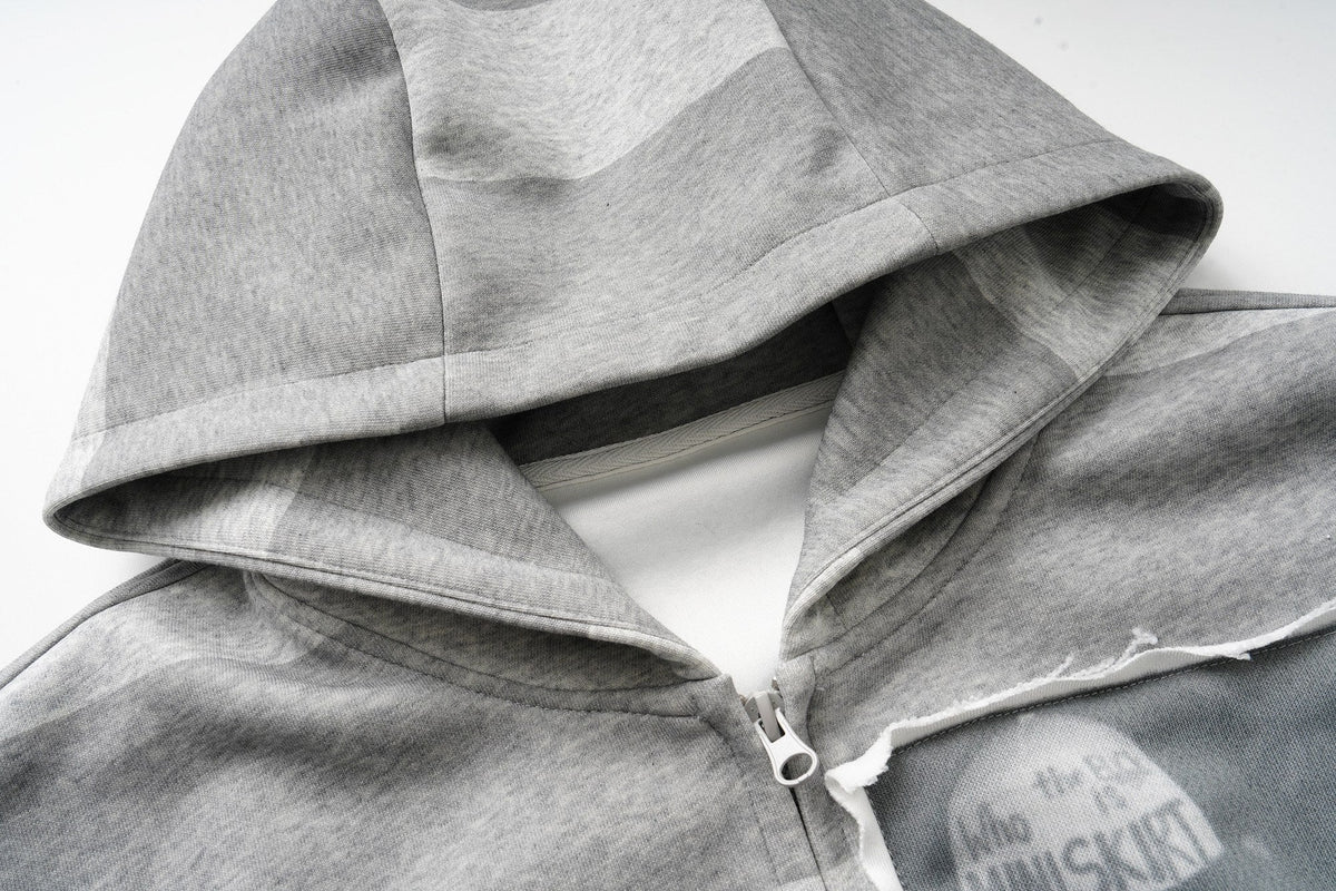 Madxmarx Striped Portrait Zip-Up Hoodie