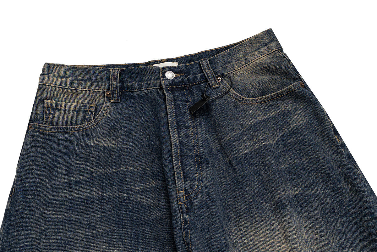 Madxmarx Distressed Leather Patch Denim Jeans