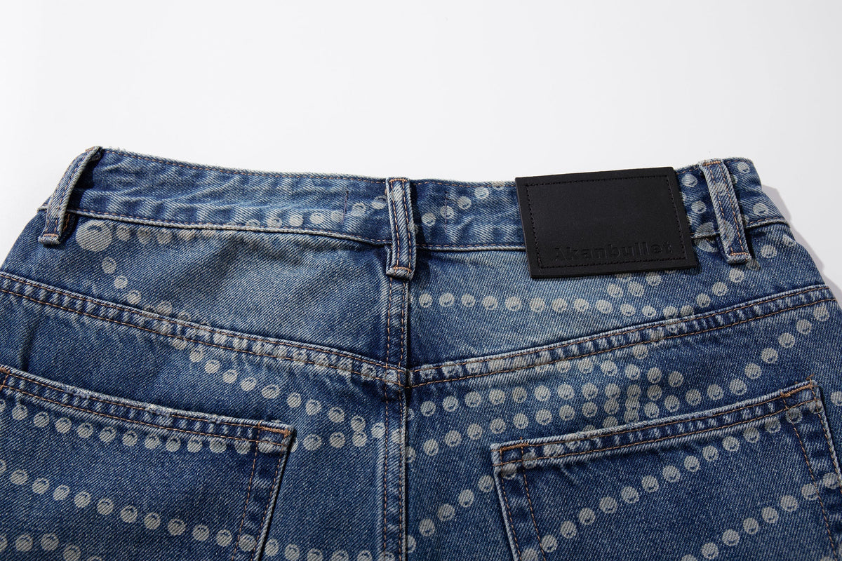 Madxmarx Dot-Pattern Wide-Leg Denim Pants