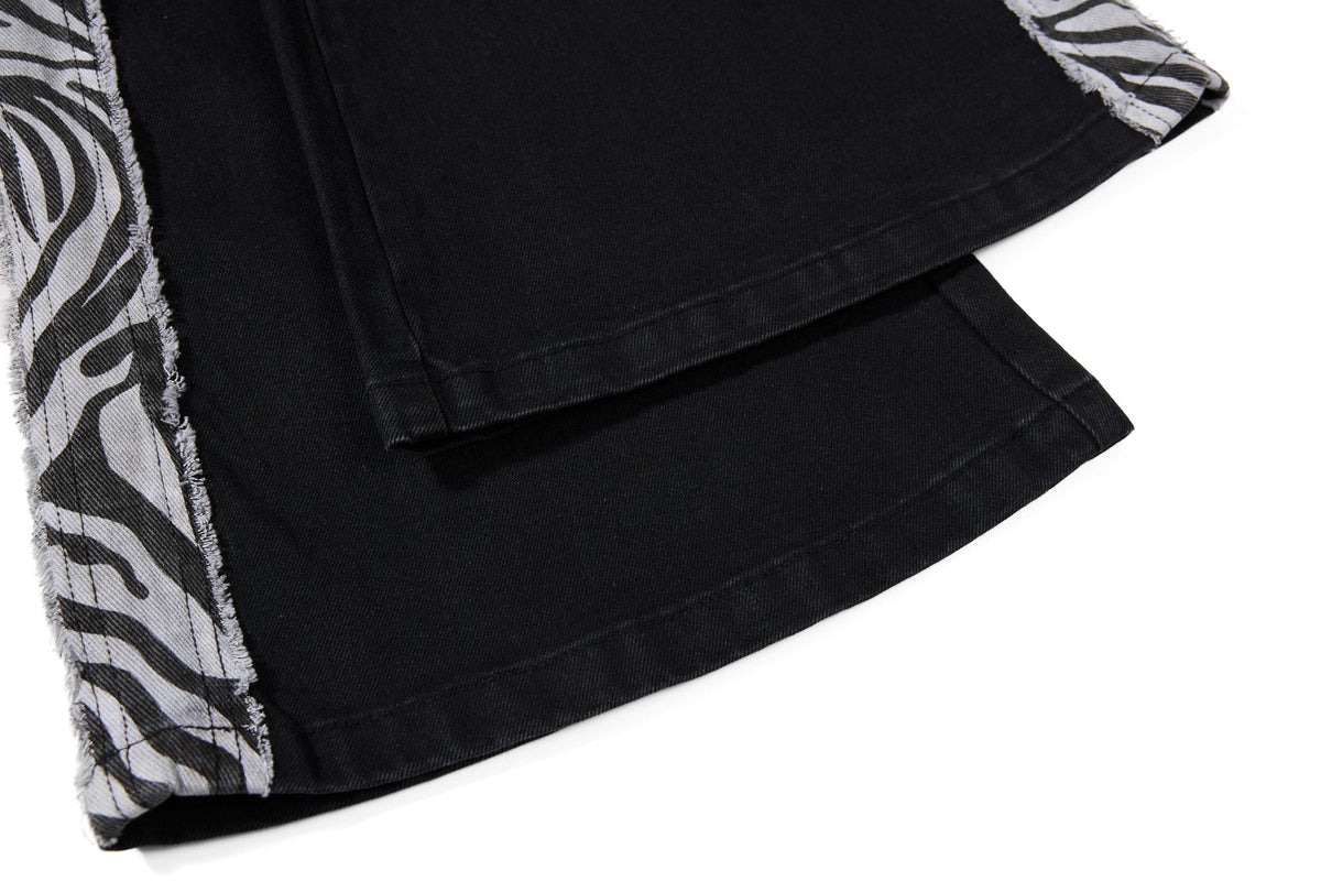 Madxmarx Zebra Panel Cargo Flared Jeans