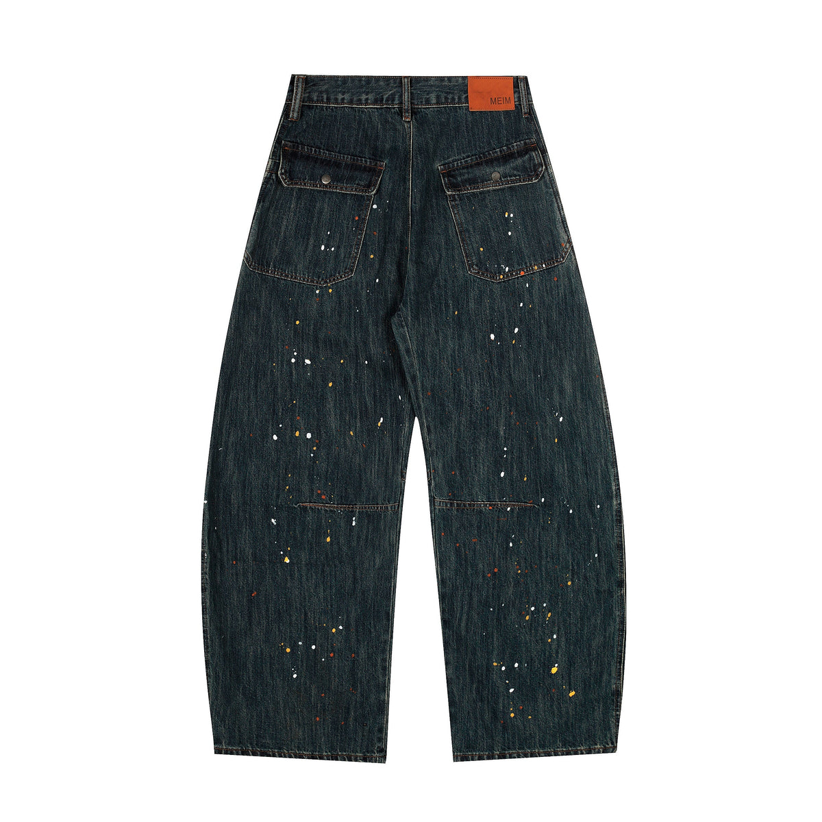 Calça Jeans Wide-Leg Patchwork com Respingos de Tinta Madxmarx