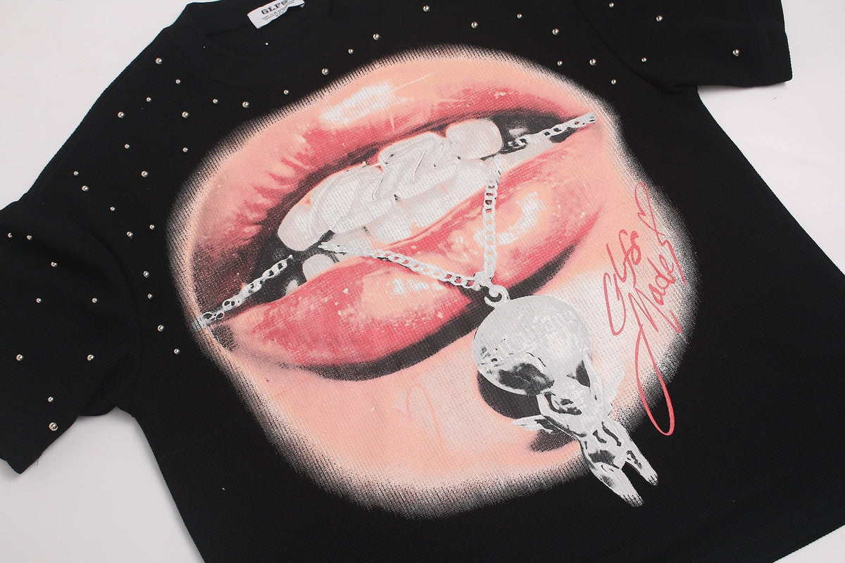 Madxmarx Rhinestone Lip Graphic Tee