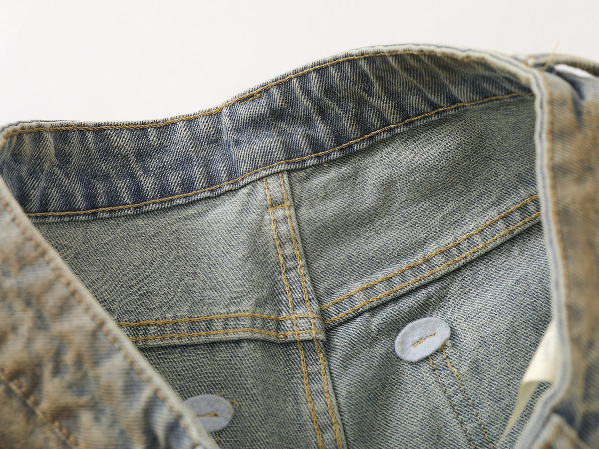 Madxmarx Faded Curved-Panel Wide-Leg Denim Pants