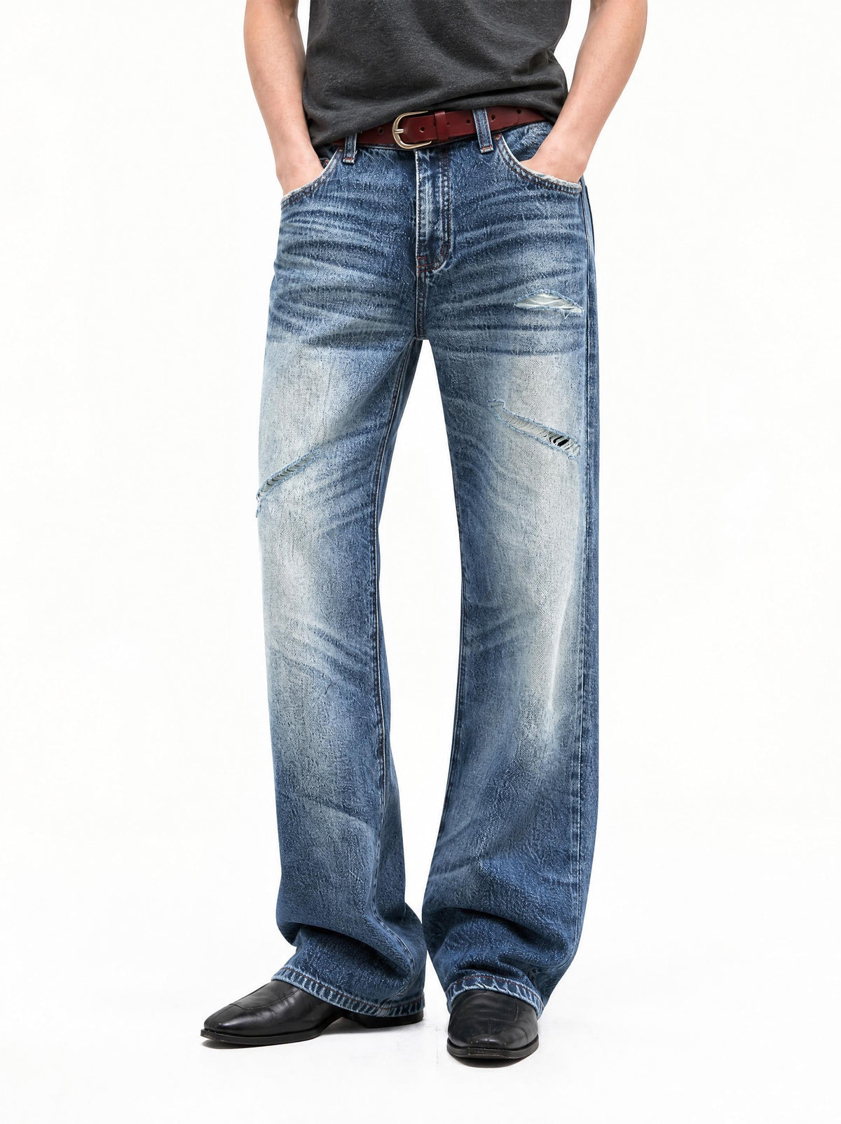 Madxmarx Washed Distressed Baggy Jeans