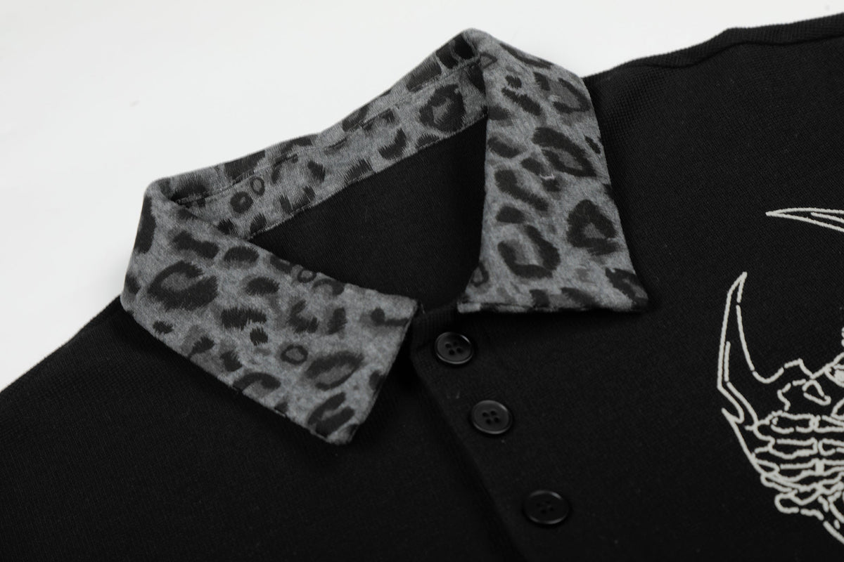 Madxmarx “Leopard Collar Graphic Polo Tee”