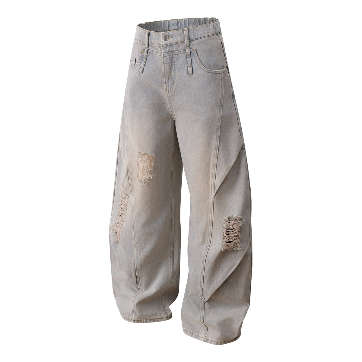 Madxmarx Distressed Curved Wide-Leg Denim Pants