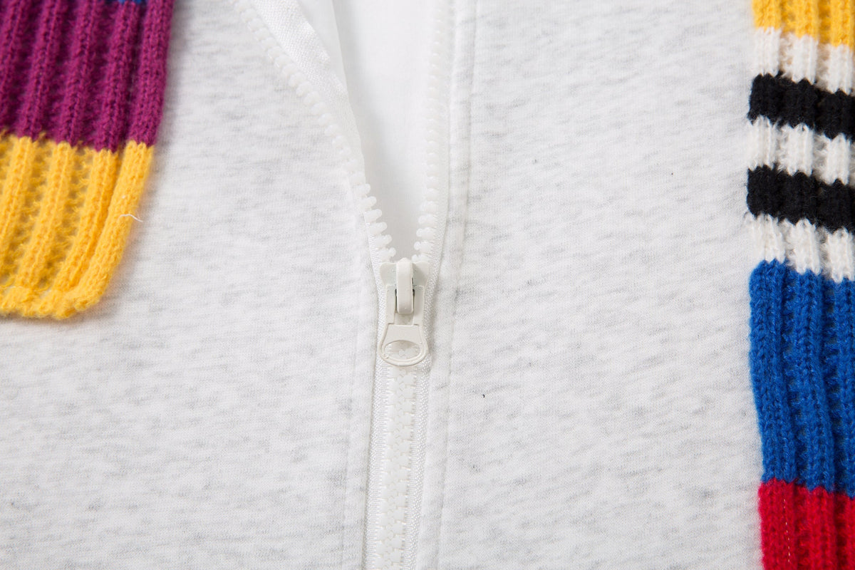 Madxmarx Color-Block Scarf Hooded Zip Jacket
