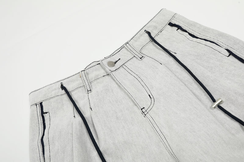 Madxmarx Contrast-Stitch Wide-Leg Denim Pants
