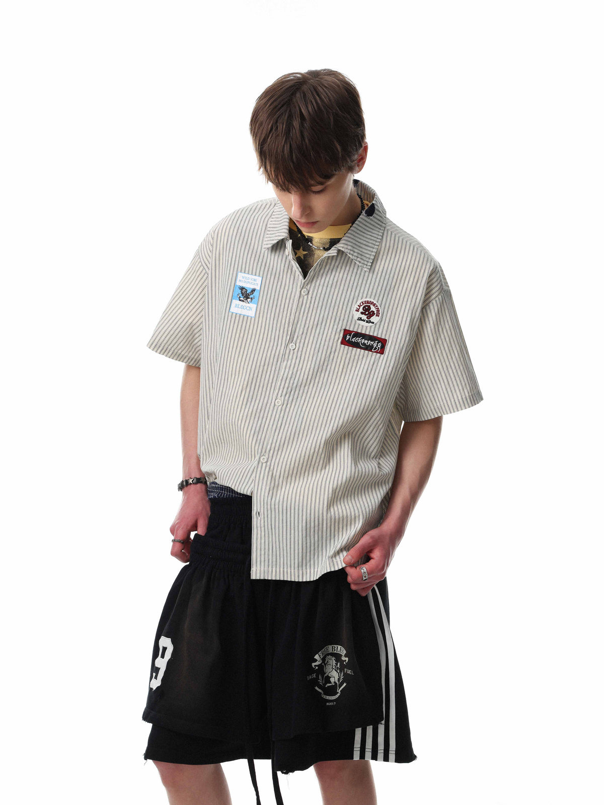 Madxmarx “Pinstripe Patch Graphic Shirt”