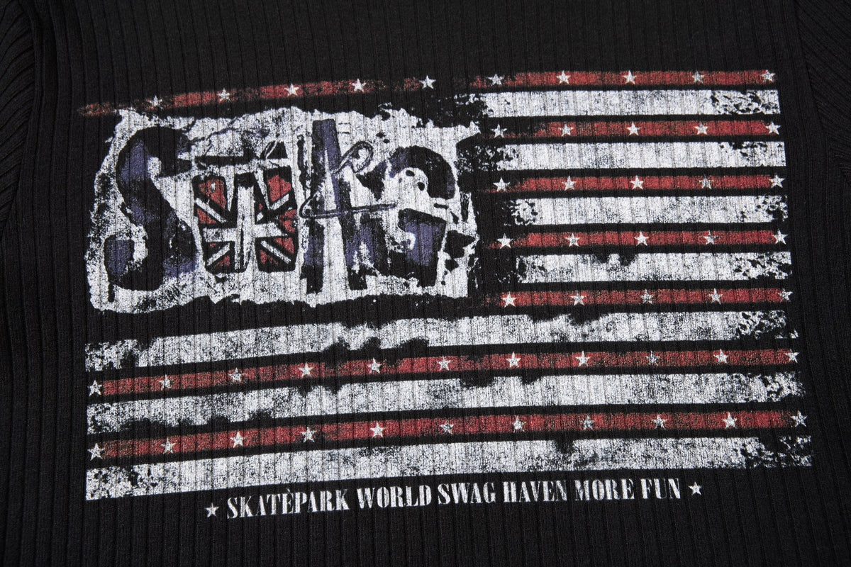 Madxmarx Distressed Flag Ribbed Long Sleeve Tee