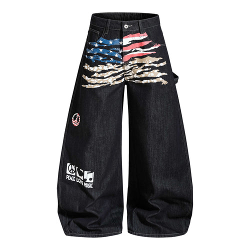 Calça Jeans Larga Vintage com Bandeira Madxmarx - PP / Preto