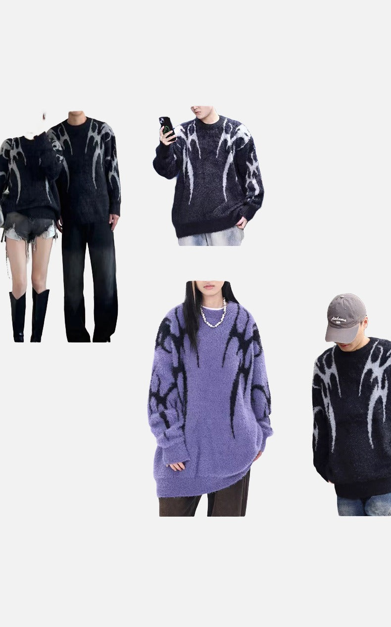 Faux Mink Abstract Pattern Crew Sweater