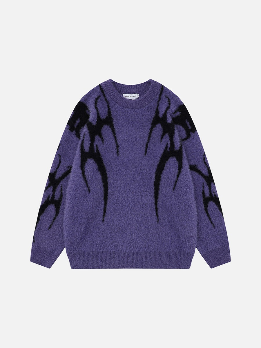 Faux Mink Abstract Pattern Crew Sweater