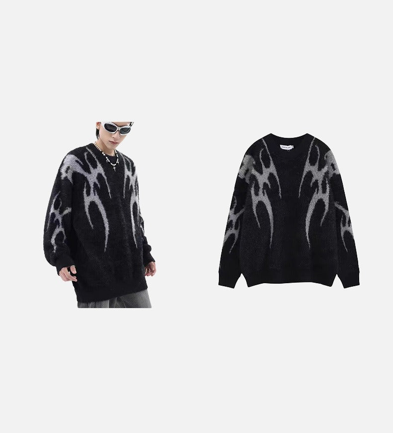 Faux Mink Abstract Pattern Crew Sweater