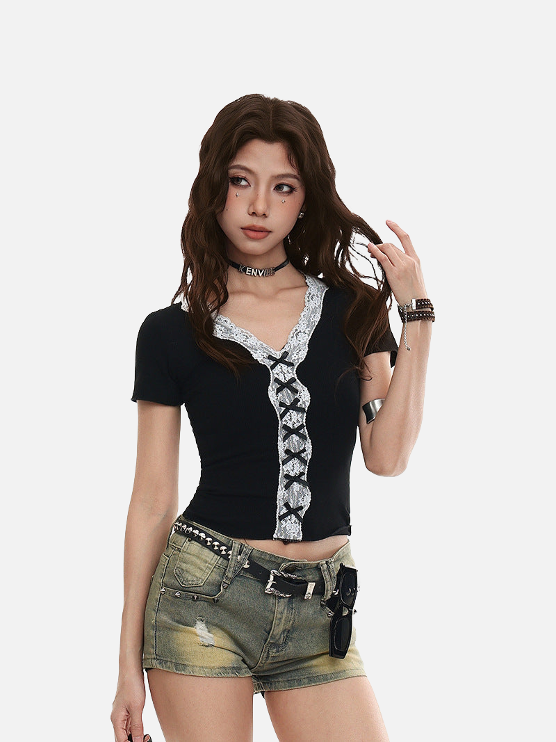 Lace-Detail V-Neck Top