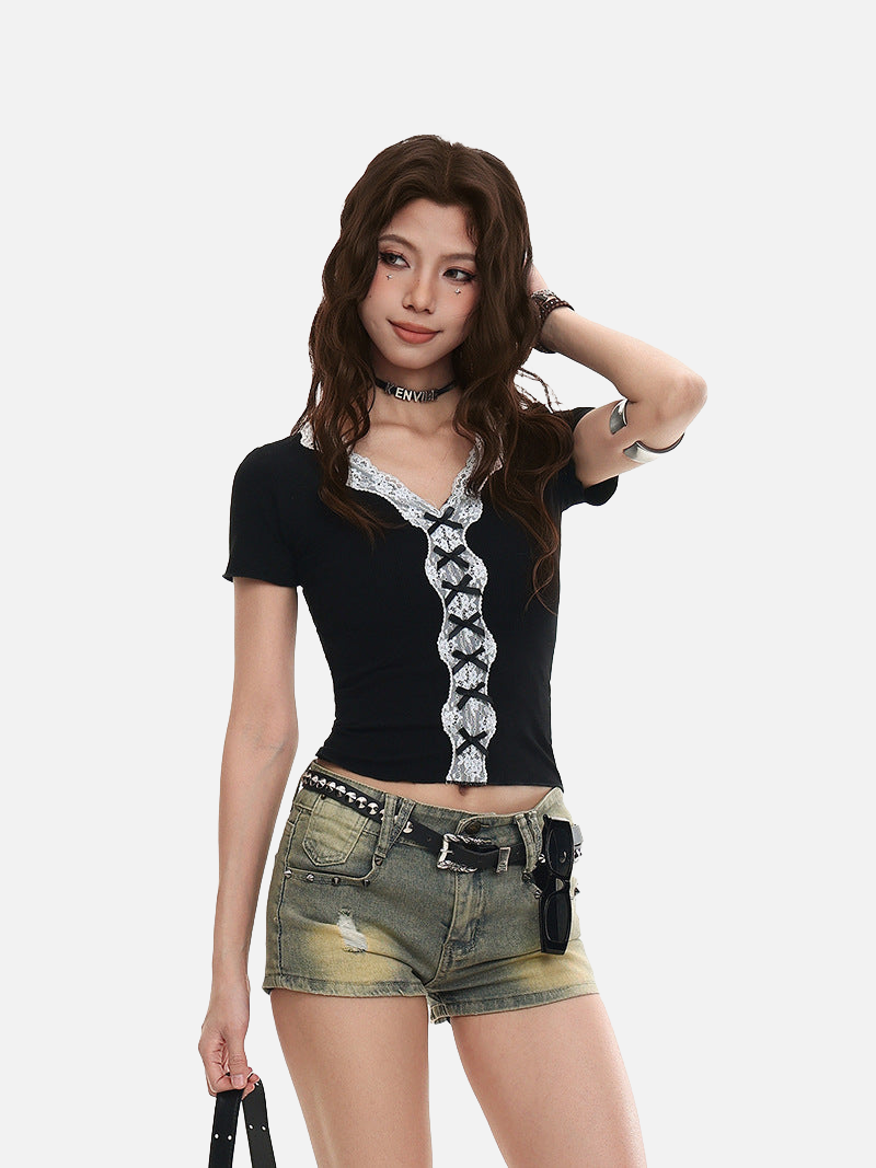 Lace-Detail V-Neck Top