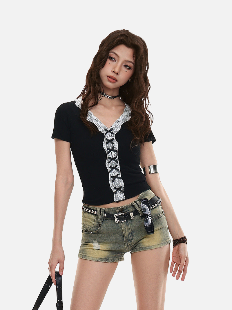 Lace-Detail V-Neck Top