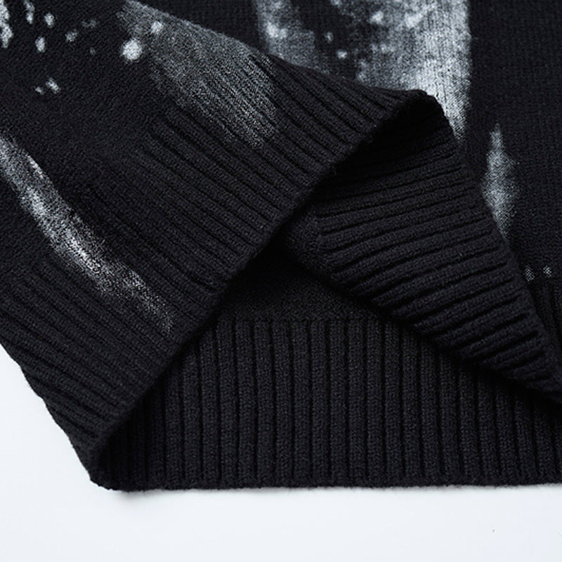 Abstract Print Oversized Knit Sweater