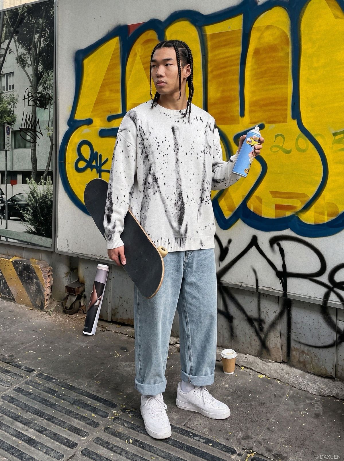Abstract Print Oversized Knit Sweater