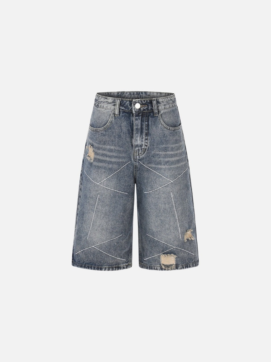 Away Day Stitch-Detail Denim Shorts