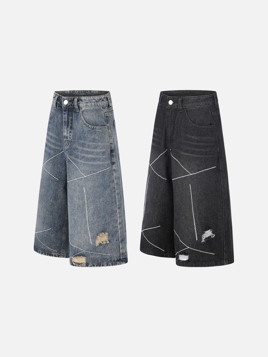 Away Day Stitch-Detail Denim Shorts