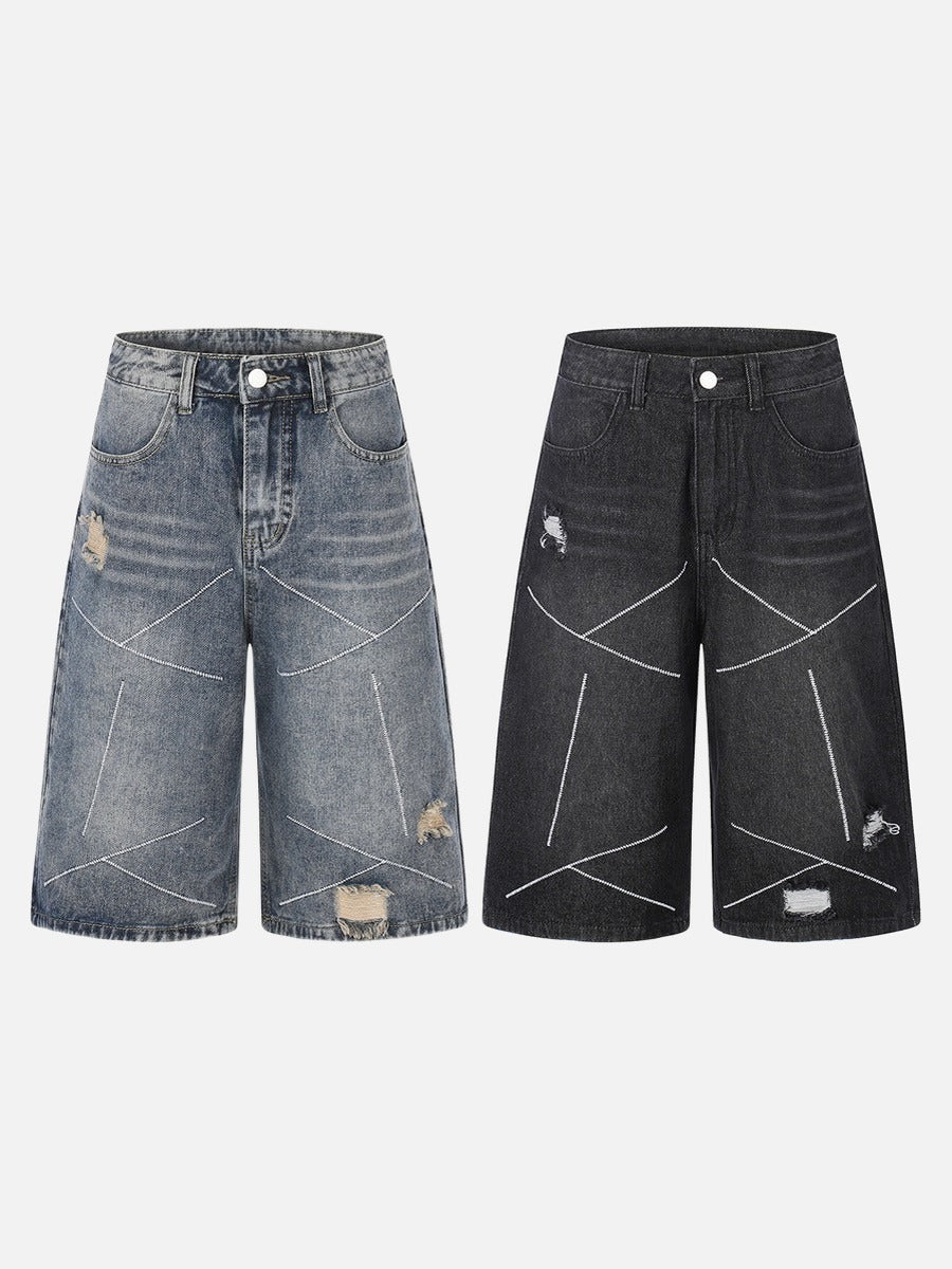 Away Day Stitch-Detail Denim Shorts