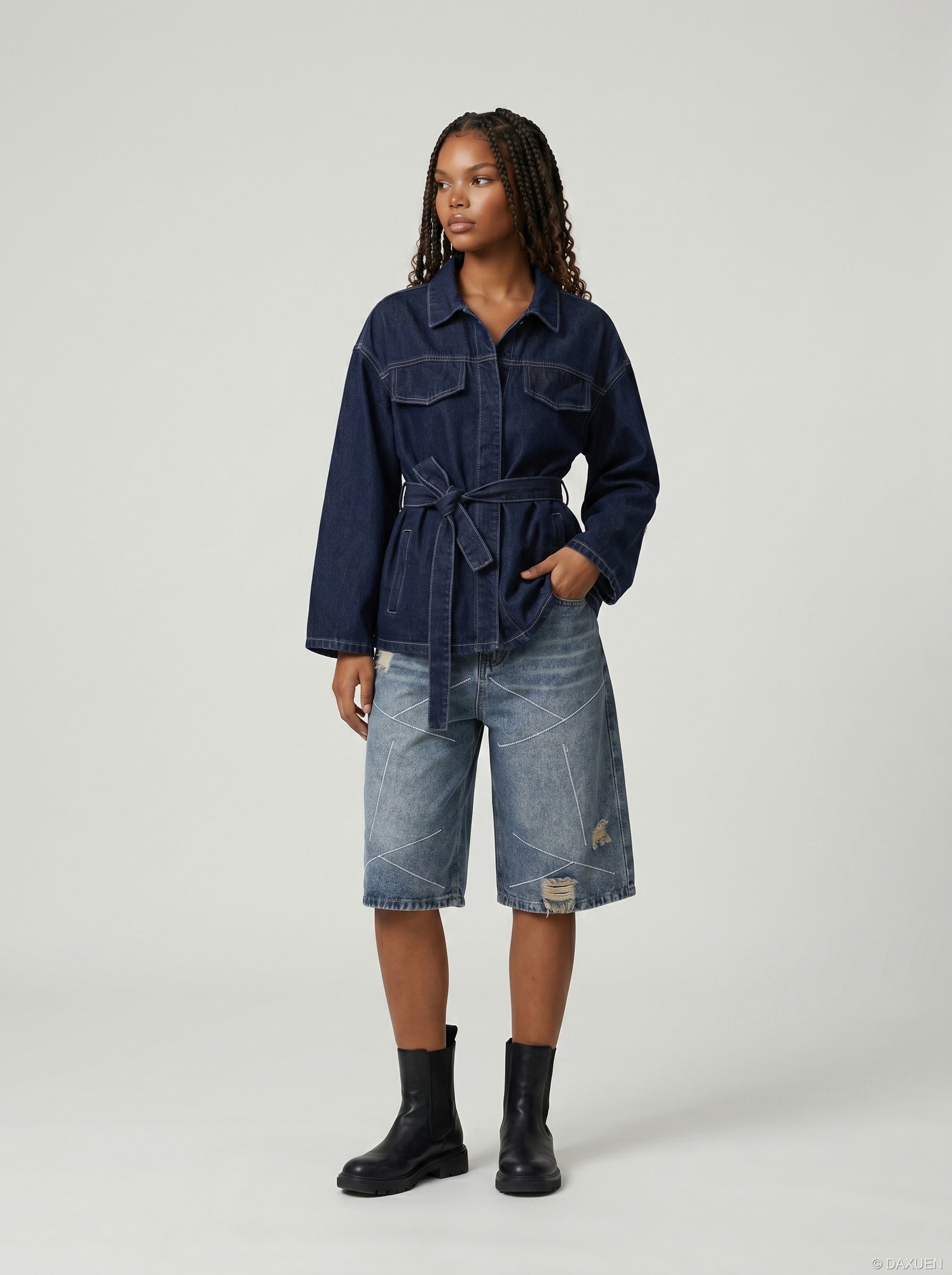 Away Day Stitch-Detail Denim Shorts