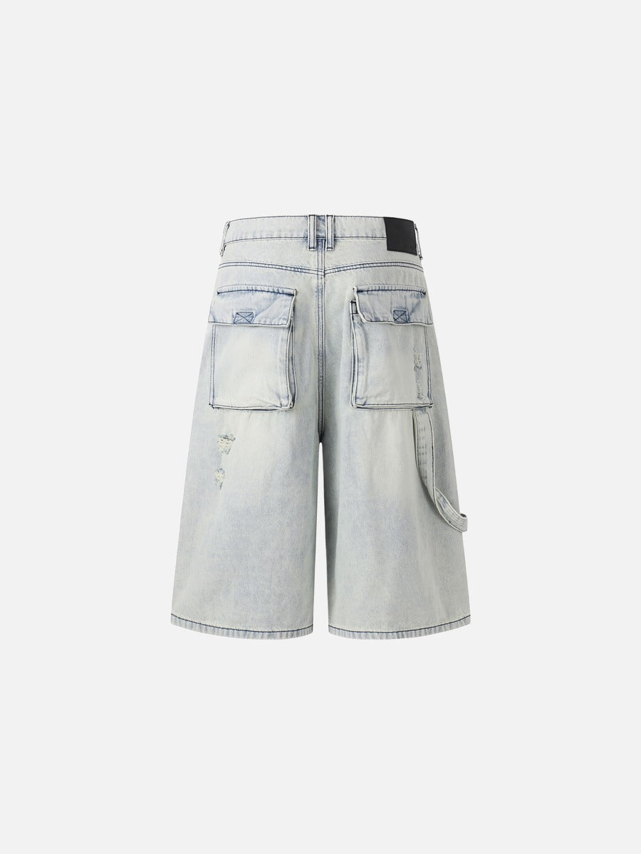 Acid-Washed Wide-Leg Cargo Shorts