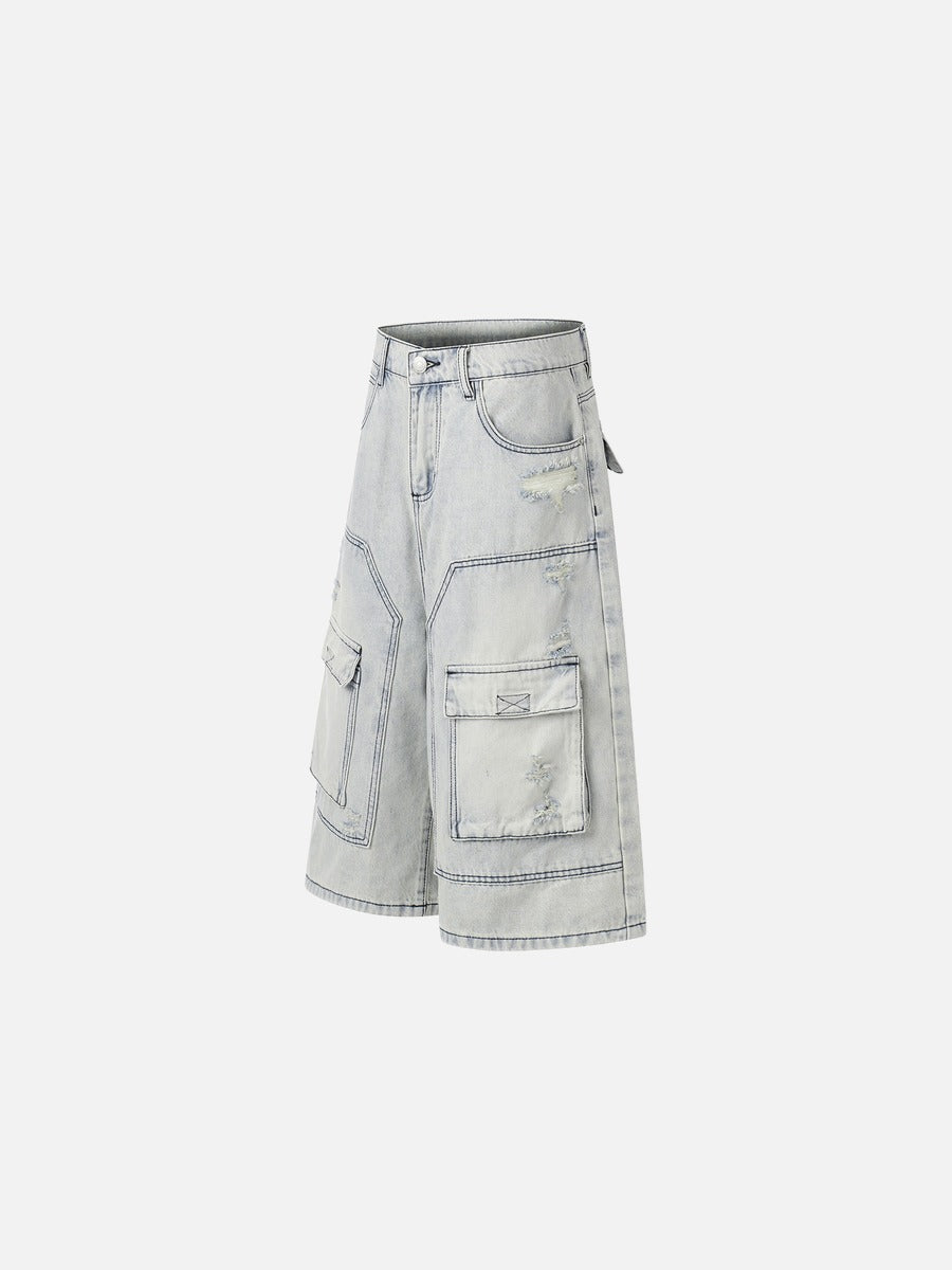 Acid-Washed Wide-Leg Cargo Shorts