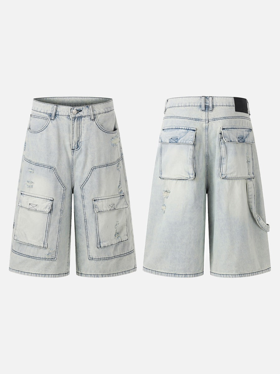 Acid-Washed Wide-Leg Cargo Shorts
