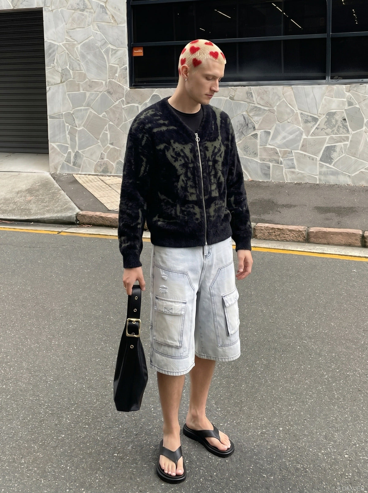 Acid-Washed Wide-Leg Cargo Shorts