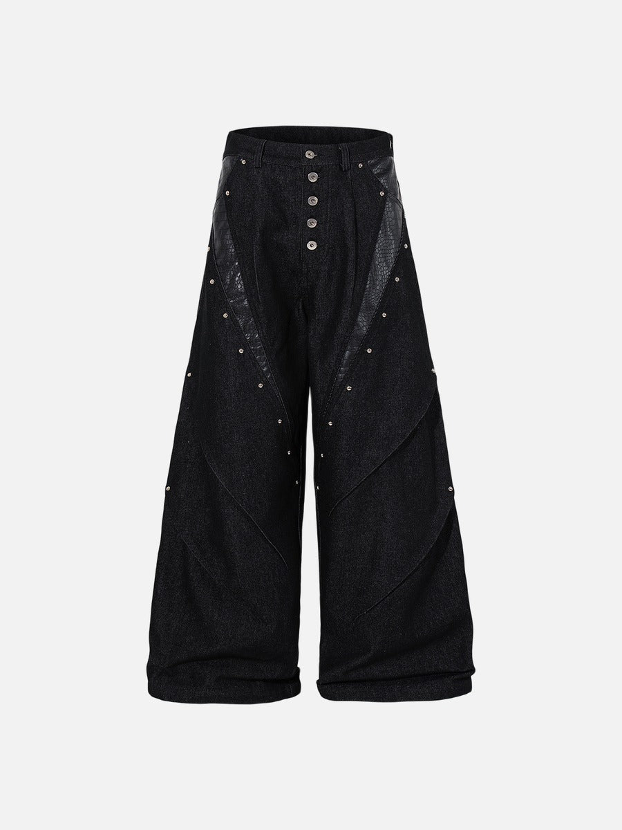 DAXUEN black angular crocodile-panel trousers