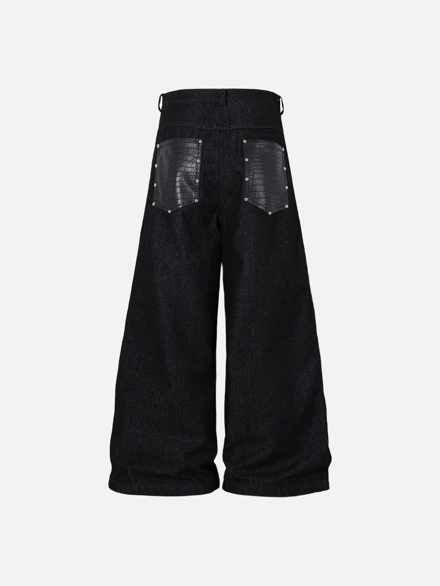 DAXUEN black angular crocodile-panel trousers