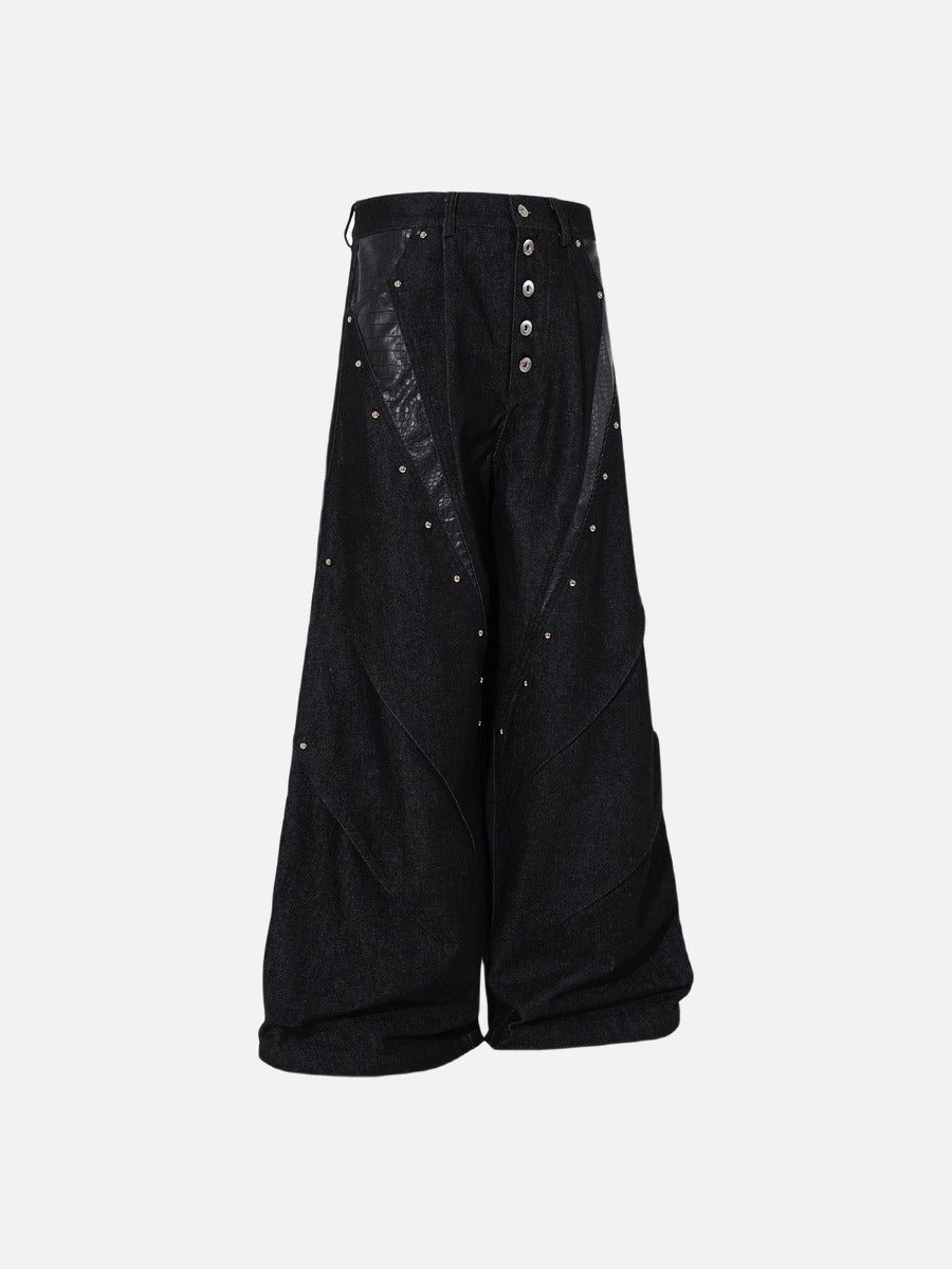 DAXUEN black angular crocodile-panel trousers