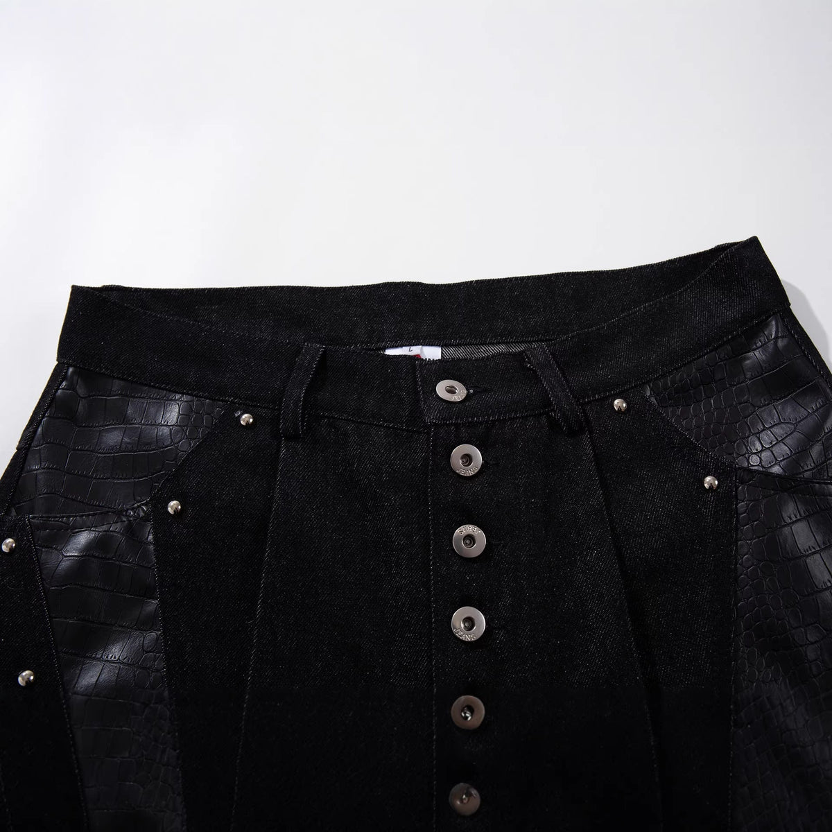 DAXUEN black angular crocodile-panel trousers