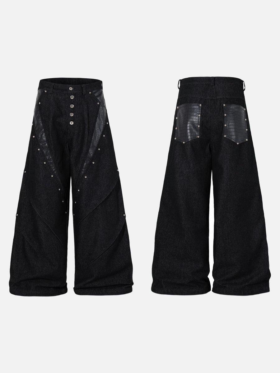 DAXUEN black angular crocodile-panel trousers