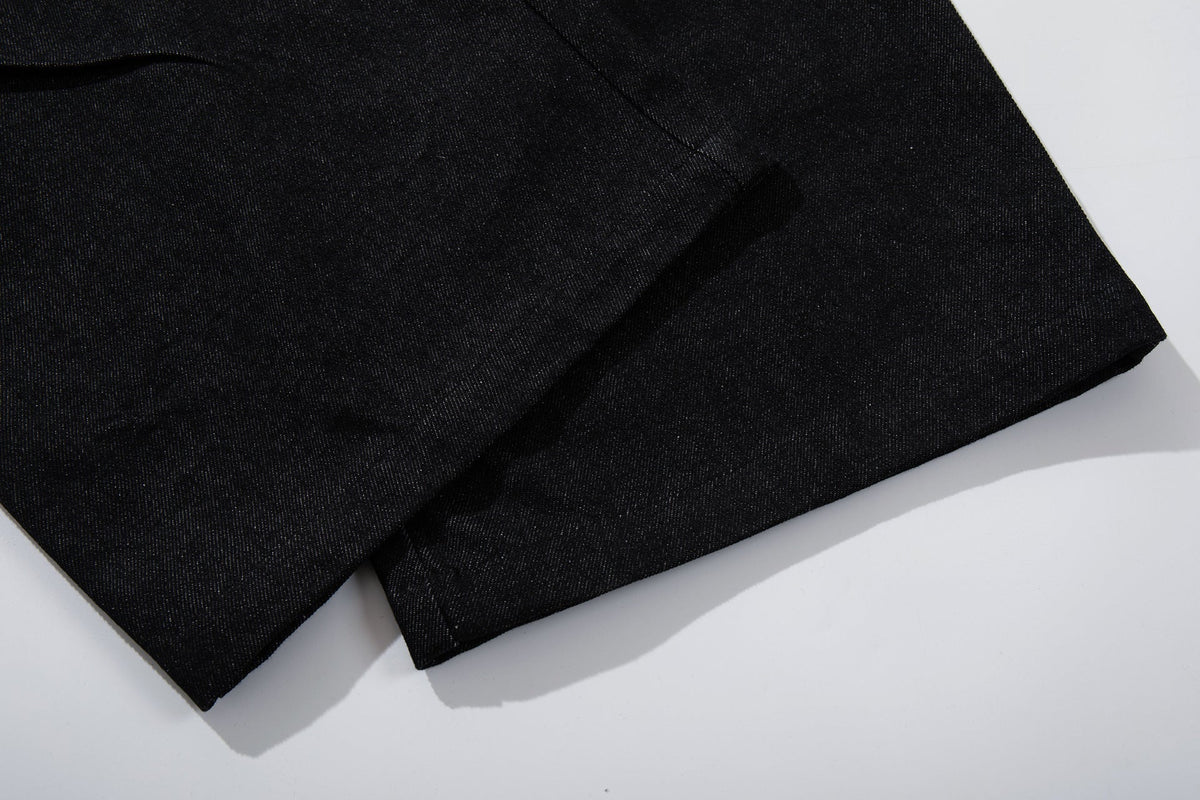 DAXUEN black angular crocodile-panel trousers
