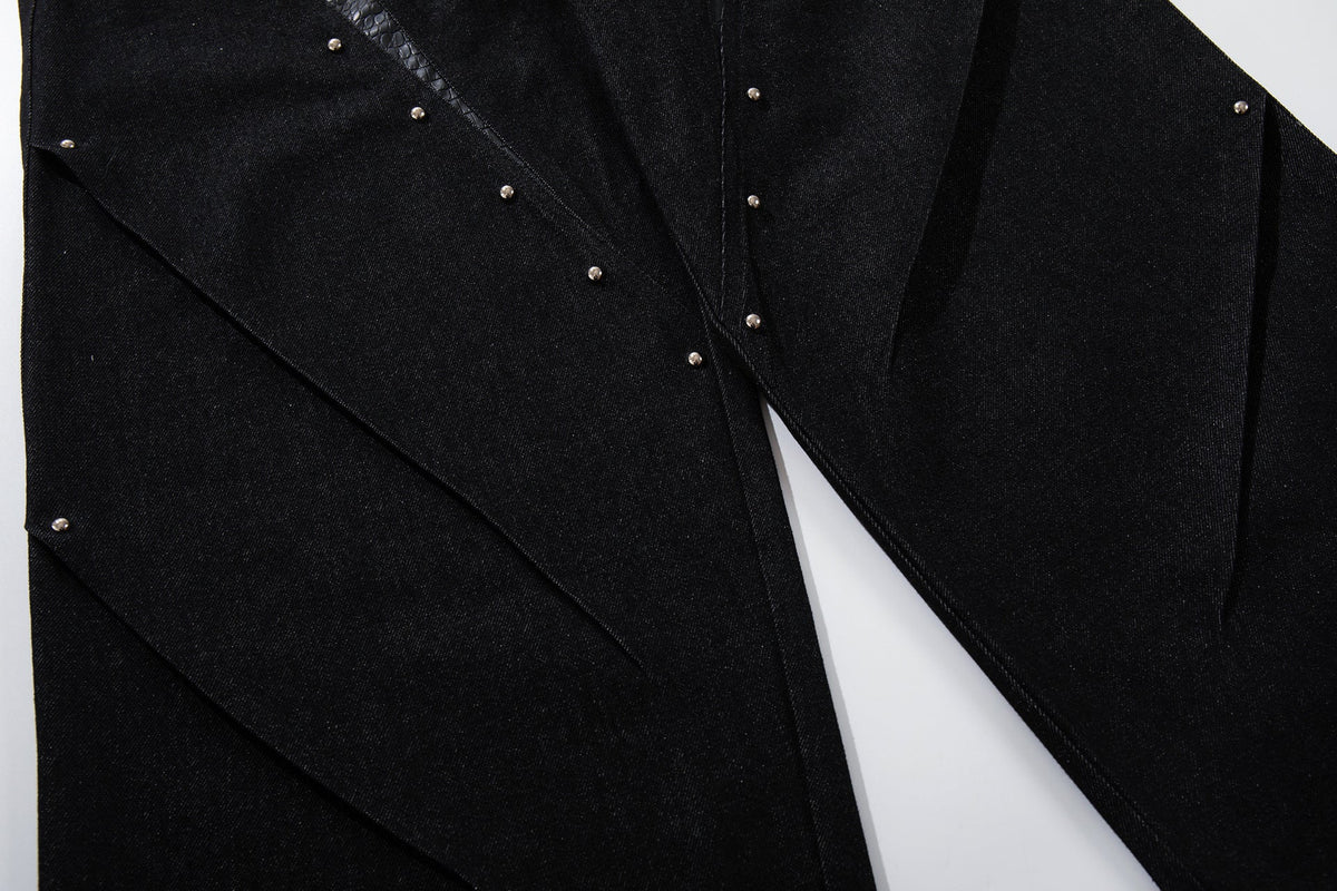 DAXUEN black angular crocodile-panel trousers