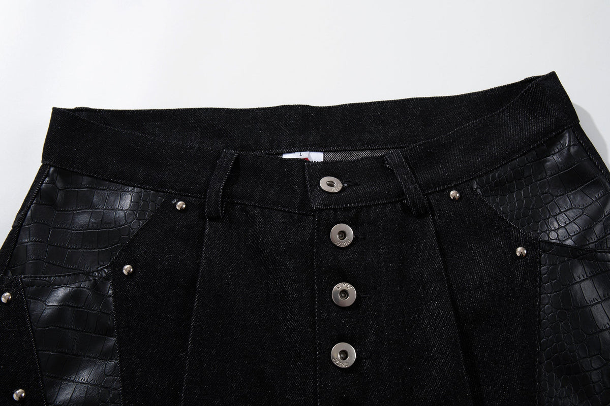 DAXUEN black angular crocodile-panel trousers