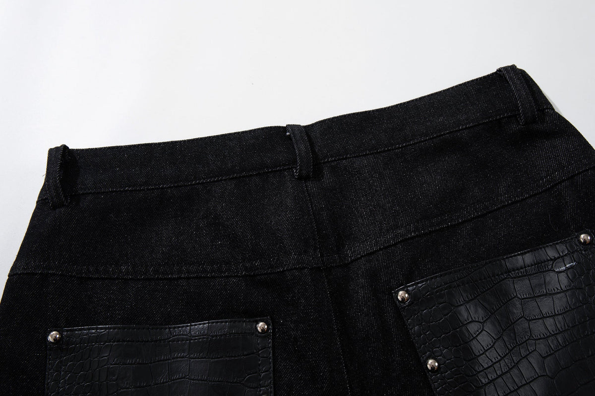 DAXUEN black angular crocodile-panel trousers