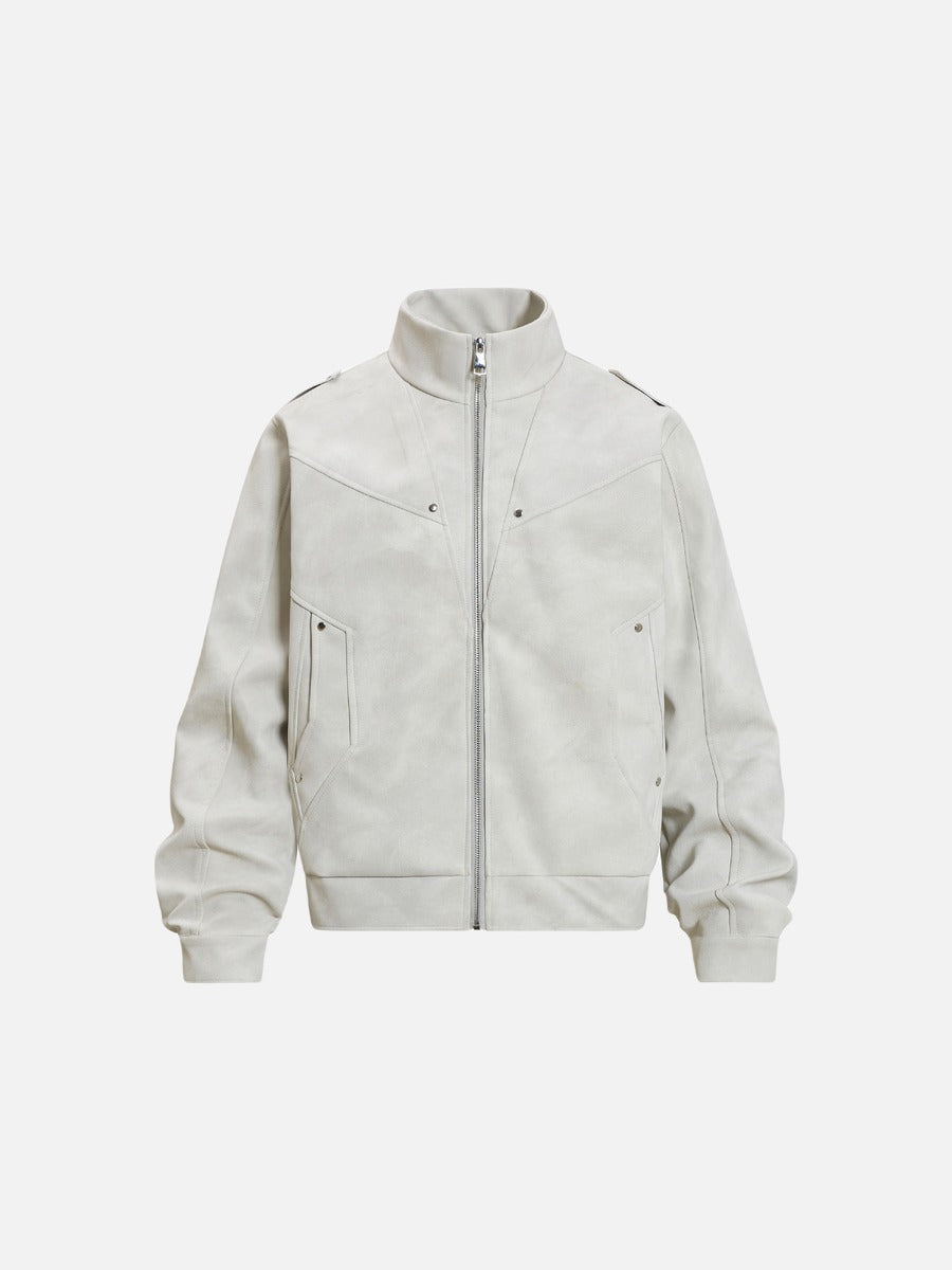 DAXUEN light grey angular panel suede bomber jacket